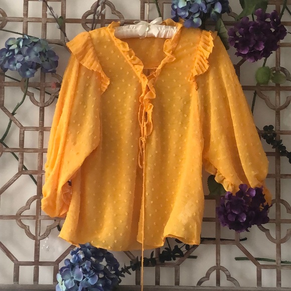 Anthropology yellow frilly blouse - Picture 5 of 11